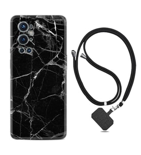 Tecno Spark 9 Pro Kılıf Resimli Boyun Askılı İpli Desenli Silikon Fragile Black Mermer 1378