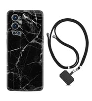 Tecno Spark 9 Pro Kılıf Resimli Boyun Askılı İpli Desenli Silikon Fragile Black Mermer 1378