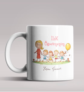 Kişiye Özel İlk Öğretmenim Tasarımlı Beyaz Renk Kupa Bardak 3