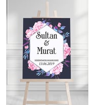 Söz Nişan Düğün İçin 50x70 Karşılama Panosu - Pembe Gül Pastel Tasarımlı
