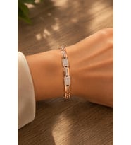 Sertifikalı 316L Çelik Rose Gold Geometrik Çok Sıralı Zirkon Taşlı Premium Kadın Bileklik