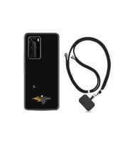 Huawei P40 Pro Kılıf Silikon Desen Boyun Askılı Ay Ve Kedi 1683