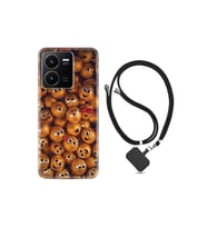 Vivo Y35 Kılıf Ipli Boyun Askılı Desenli Silikon Gold Emoji 1877