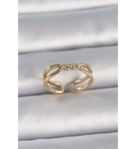 Pirinç Gold Renk Ayarlanabilir Zirkon Taşlı Sarmal Model Kadın Yüzük TJ-BYK3400