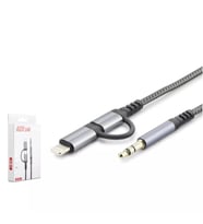 Hadron GJ-027 2-in-1 Aux Kablo - Type-C + Lightning to 3.5mm Jack Siyah