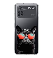 PrintiFy Poco M4 Pro 4G ile Uyumlu Kedi 3 Kamera Korumalı Şeffaf Kılıf