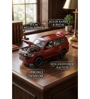 1:32 Metal Çek Bırak Arazi Aracı Toyota Land Cruiser Model Oyuncak Araba - Sesli Işıklı Kırmızı