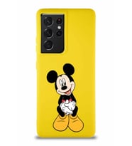 Samsung Galaxy S21 Ultra Soft Premier Kapak Mickey Mouse-A Tasarımlı Silikon Kılıf - Sarı (Şeffaf)