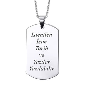 Kişiye Özel İsim Tarih Yazı Yazılı Asker Künyesi Çelik Erkek Bayan Kolye eck60 (Beyaz)