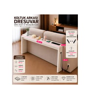 Café Royale Vintage & USB-Tech Konsol Raf - 3 USB + 4 Priz Girişli MDF Koltuk Arkası Raf Beyaz 180x85x12