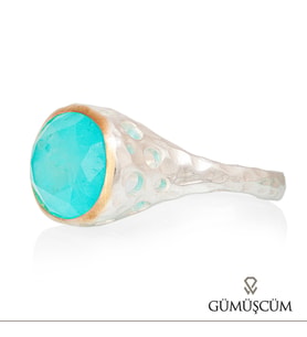 Gümüşcüm Paraiba Tourmaline Oval Taşlı Delikli Otantik Kadın Gümüş Yüzük