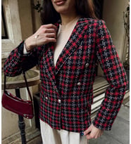 Kadın Fleto Cep Düğme Detay Tüvit Kumaş Astarlı Blazer Ceket (Bordo)