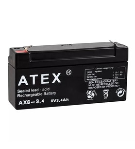 Atex 6 Volt 3.4 Amper Yatık Akü Bakımsız Kuru Akü 125x35x61 Mm