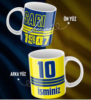 Kişiye Özel İsim Ve Numara Baskılı Sarı Lacivert Tasarımlı Kupa Bardak - Hediyelik