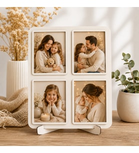 Hediyematik 4 Fotoğraflı Beyaz Dekoratif Çerçeve – Anı Fotoğraf Çerçevesi, Sevdiklerinize Özel Anlamlı Hediye