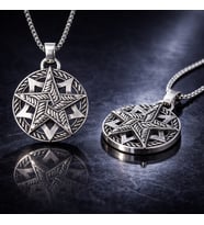 Antik Gümüş Antrasit Renk Paslanmaz Çelik Pentagram Yıldızı Kolye