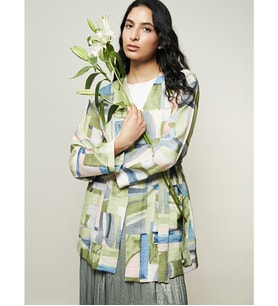 LCW Modest Yeşil Şal Yaka Desenli Oversize Kadın Kimono