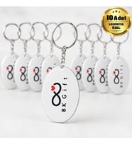Logonuza Özel 10 Adet 5x3,5 cm Çift Taraf Baskılı Beyaz Metal Oval Anahtarlık