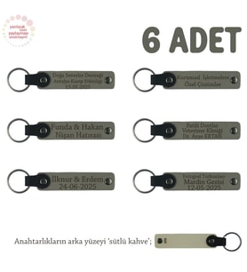 Kül Gri & Sütlü Kahve, Babalar Günü İçin Hediye, İsim Ve Özel Mesaj Yazılabilen, 6'lı Anahtarlık