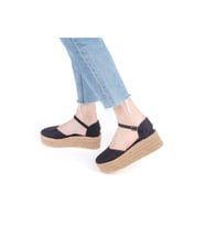 Gerçek Elişi Platformlu Poli Taban Espadril Dolgu Topuk Keten Espadril Handmade (Siyah)