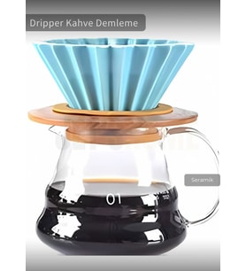 Ahşap Standlı Dripper Turkuaz Renk