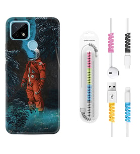Realme C11 C21 C21Y C25Y C11 2021 Kılıf Kablo Koruma Spiral Silikon Astronot Smoke 1769