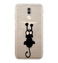 Huawei Mate 10 Lite  Kamera korumalı Kapak Çizgi Kedi (Siyah) Tasarımlı Şeffaf Kılıf