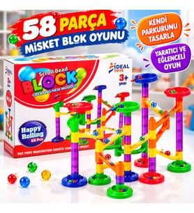 58 Parça Misket Blok Oyunu Bilyeli Yol Yapım Seti Eğitici ve Yaratıcı İnşa Oyuncağı 3+ Yaş