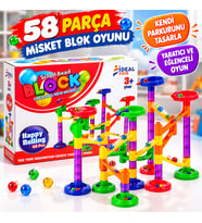 58 Parça Misket Blok Oyunu Bilyeli Yol Yapım Seti Eğitici ve Yaratıcı İnşa Oyuncağı 3+ Yaş