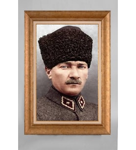 EV İŞYERİ OFİS İÇİN ALTIN ÇERÇEVELİ PASPARTULU ATATÜRK TABLO S76