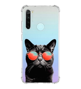 PrintiFy Xiaomi Redmi Note 8 Uyumlu Kedi 3 Baskılı Şeffaf Köşe Korumalı Antişok Kılıf