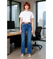Kadın Yüksek Bel Geniş Paça Denim Pantolon Fonksiyonel Dayanıklı Kaliteli Konforlu Estetik