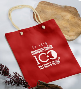 BK Gift 100. Yıl Hatırası Kırmızı Halat Saplı Kumaş Bez Çanta-4, 29 Ekim Hediyesi, Cumhuriyet Bayramı, 100.Yıl Hediyesi
