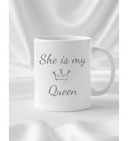 İkili Kupa Seti - She Is He Is Taçlı Kral Kraliçe Romantik Hediyelik Mug Set (Beyaz)