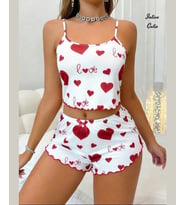 Intive Cutie Love Yazılı Kalp Desenli İnce Askılı Bralet Şort Takım/Pijama Takımı