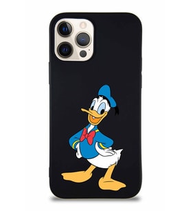Apple iPhone 12 Pro Soft Premier Kapak Donald Duck-C Tasarımlı Silikon Kılıf - Siyah (Şeffaf)