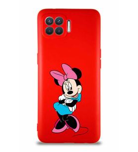 Oppo Reno 4 Lite Soft Premier Kapak Minnie Mouse-D Tasarımlı Silikon Kılıf - Kırmızı (Şeffaf)