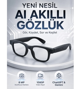 Mey İthalat® Akıllı Gözlük 8 MP Kameralı 1080P Video Kayıt WiFi Bağlantılı Çift Mikrofonlu Gürültü Engelleme Özellikli