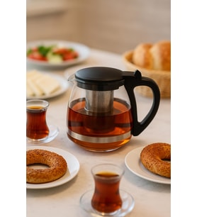 Cam Demlik 700 ml Siyah Kapaklı