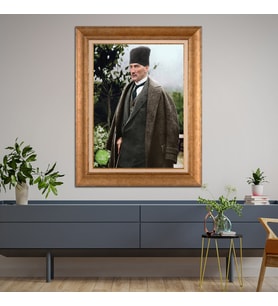 Altın Varaklı Çerçeveli Paspartulu Atatürk Tablo TR1371 (Gold)