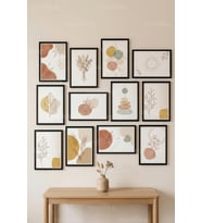 12 Parça Soft Botanical 2 Renk Seçenekli Dekoratif Çerçeve Görünümlü Tablo Seti