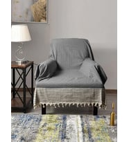 İşi Kolları Örten Pamuklu Tekli Koltuk Berjer Örtüsü 180x150 cm Pamuk Dokuma (Antrasit)