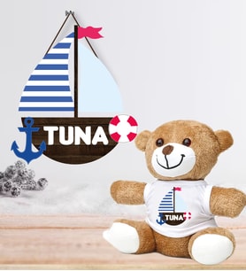 Kişiye Özel Bebek Kapı Süsü ve Peluş Ayıcık Seti – Baby Shower / Hastane Odası