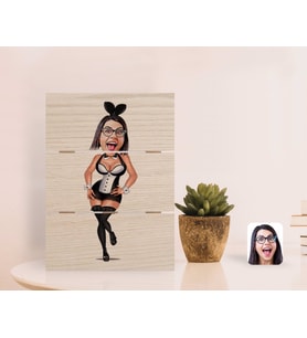 BK Gift Kişiye Özel Tavşan Kız Karikatürlü Otantik Masaüstü Ahşap Palet Çerçeve-1 (Beyaz)