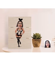 BK Gift Kişiye Özel Tavşan Kız Karikatürlü Otantik Masaüstü Ahşap Palet Çerçeve-1 (Beyaz)