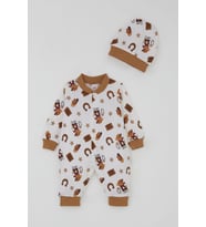 Breeze Erkek Bebek Tulum Mini Kovboy Ayıcık Desenli 0-6 Ay, Ekru