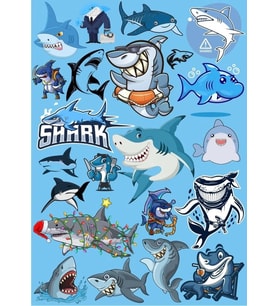 Köpek Balığı Sticker Set 16 Parça Telefon, Tablet, Defter, Laptop Sticker