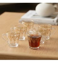 Akasya Altın Yaldızlı Kazıma Model - El Boyama 6 Kişilik Cam Çay Fincan Seti – 6 x 190 ml (Gold)