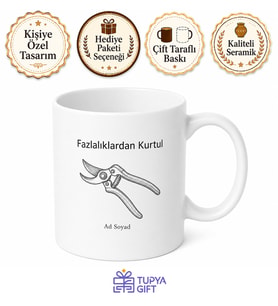 Budama Makası Çizimli Fazlalıklardan Kurtul Minimalist Yaşam Kupa Bardak Hediye