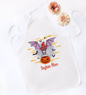 BK Gift Kişiye Özel Happy Halloween Tasarımlı Beyaz Mutfak Önlüğü-8